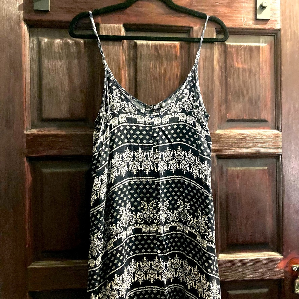 Dark blue white elephant butterfly dress spaghetti strap medium